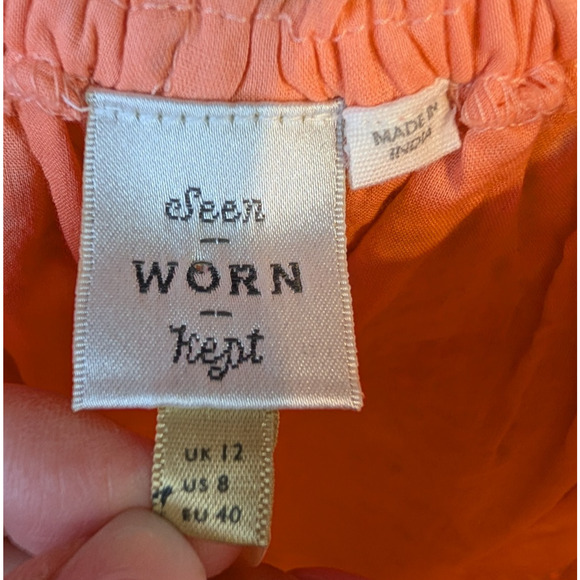 Anthropologie Jane Eyelet Lace Off Shoulder Peasant Prairie Cottage Blouse Coral - Picture 9 of 11